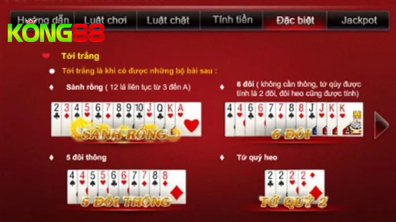 Luật tiến lên miền Nam tới trắng chi tiết tại nhà cái Kong88