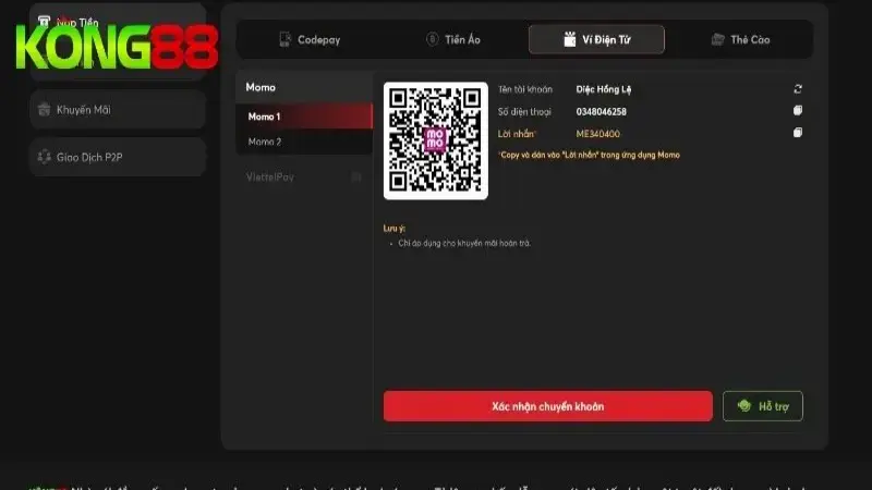 Phương thức nạp tiền vào tài khoản qua ví điện tử